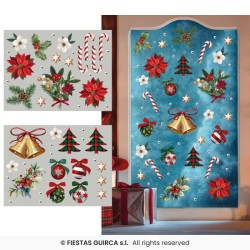 2 FEUILLES ELECTROSTATIQUES DECOR DE  NOEL EN COULEUR 30 X 40 CM