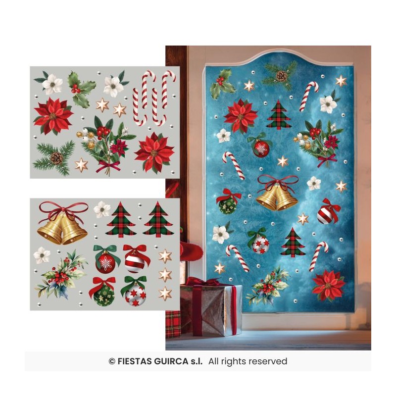 2 FEUILLES ELECTROSTATIQUES DECOR DE  NOEL EN COULEUR 30 X 40 CM