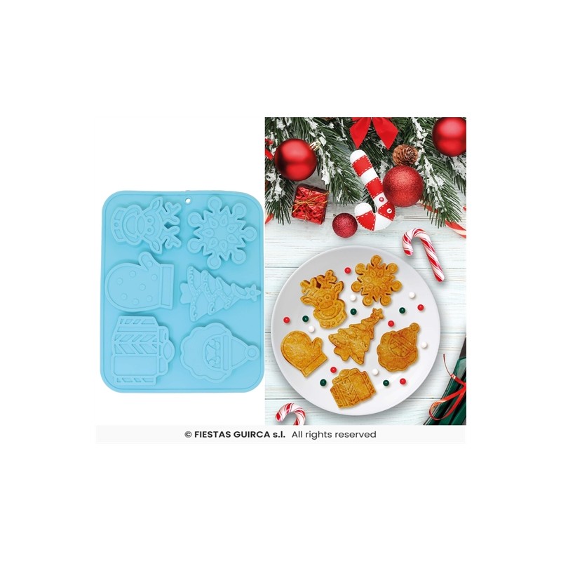 MOULE EN SILICONNE POUR 6 BISCUITS DE NOEL 22 X 18  CM