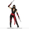 DEGUISEMENT FEMME NINJA NOIR ET ROUGE SANS MANCHE TAILLE S OU 36-38