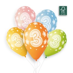 5 BALLONS BIO LATEX CHIFFRE 3