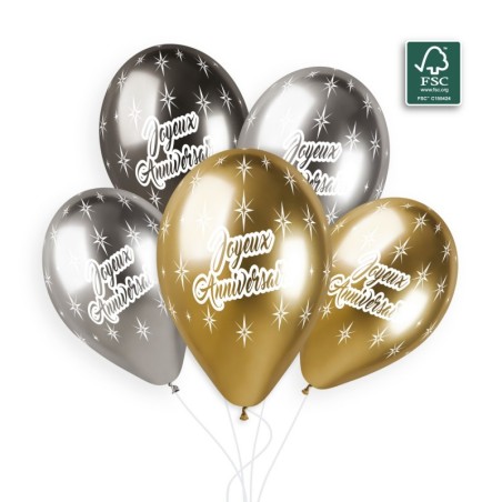 5 BALLONS BIO SHINY ANNIVERSAIRE 33 CM MULTICOLORE