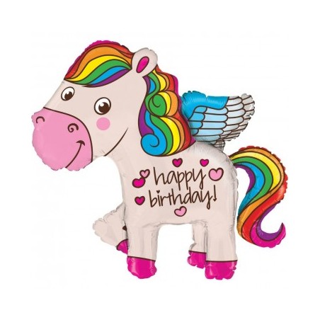 BALLON METALLIQUE PONEY AILEE HAPPY BIRTHDAY 91 CM