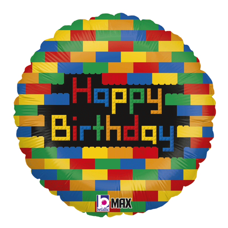 BALLON METALLIQUE ROND LEGO HAPPY BIRTHDAY 46 CM  BALLON METALLIQUE ROND LEGO HAPPY BIRTHDAY 46 CM