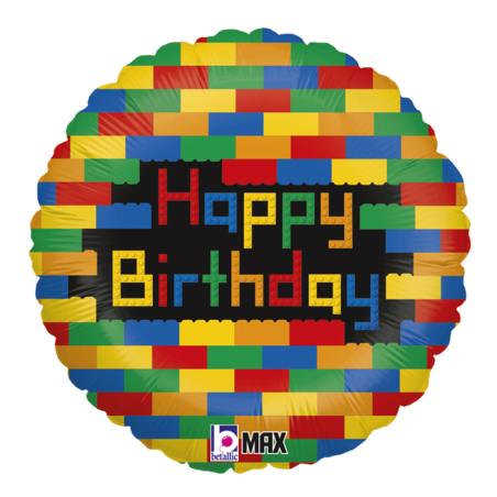 BALLON METALLIQUE ROND LEGO HAPPY BIRTHDAY 46 CM 