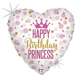 BALLON METALLIQUE COEUR HAPPY BIRTHDAY PRINCESS 46 CM 