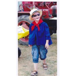 DEGUISEMENT PAYSAN CHEMISE BLEUE + FOULARD ROUGE TAILLE 5-6 ANS