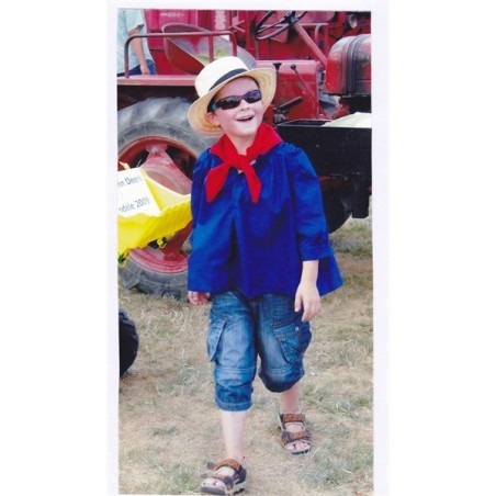 DEGUISEMENT PAYSAN CHEMISE BLEUE + FOULARD ROUGE 3-4 ANS 