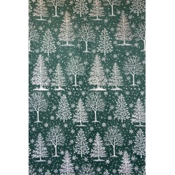 CHEMIN DE TABLE VERT AVEC DECORS GIVRES SAPINS BLANC 28 CM X 3 M