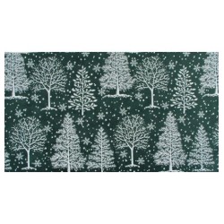 CHEMIN DE TABLE VERT AVEC DECORS GIVRES SAPINS BLANC 28 CM X 3 M