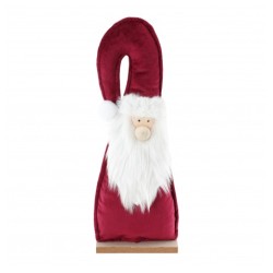 CENTRE DE TABLE PERE NOEL VELOURS BORDEAUX FOURRURE BARBE BLANCHE 12CM X 5CM X 3