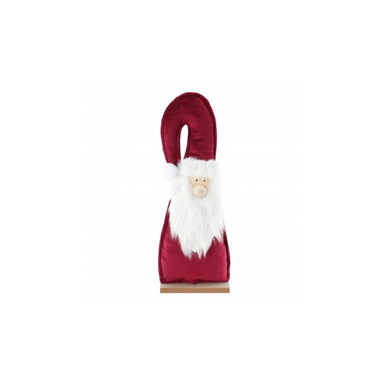 CENTRE DE TABLE PERE NOEL VELOURS BORDEAUX FOURRURE BARBE BLANCHE 12CM X 5CM X 3