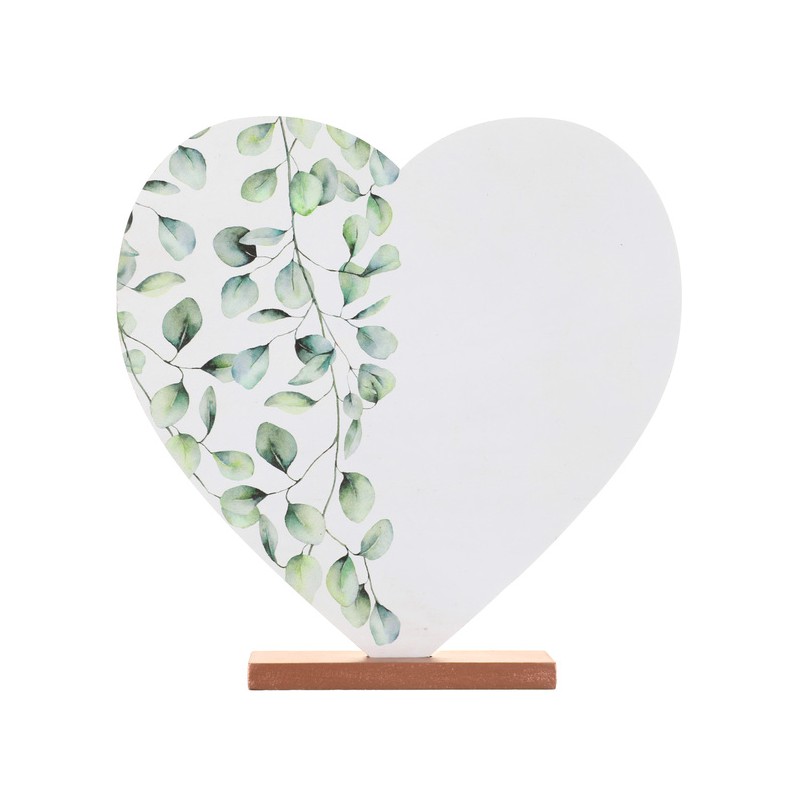 DECORATION COEUR BUCOLIQUE BLANC IMPRESSION GUIRLANDE FEUILLES  19 X 4 X 19 CM