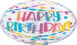 BALLON BUBBLES HAPPY BIRTHDAY MULTICOLORE CONFETTIS ET SEPENTINS 56 CM 