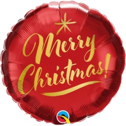 BALLON METALLIQUE ROND MERRY CHRISTMAS ROUGE ET OR 46 CM 