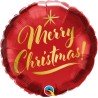 BALLON METALLIQUE ROND MERRY CHRISTMAS ROUGE ET OR 46 CM 