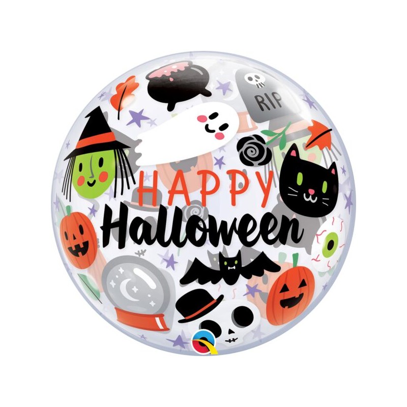 BALLON BUBBLES HAPPY HALLOWEEN FANTOME CHAT SORCIERE 56 CM