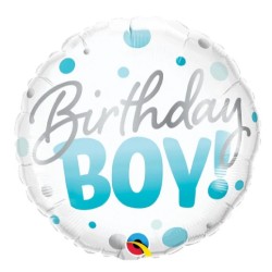 BALLON METALLIQUE ROND BIRTHDAY BOY BLEU 45 CM 