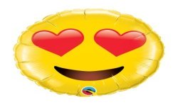 BALLON METALLIQUE ROND SMILEY AVEC COEUR AU YEUX 71 CM 