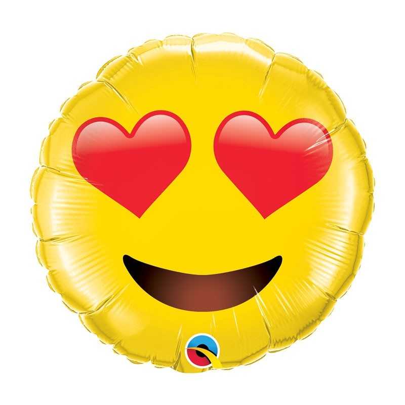 BALLON METALLIQUE ROND SMILEY AVEC COEUR AU YEUX 71 CM 