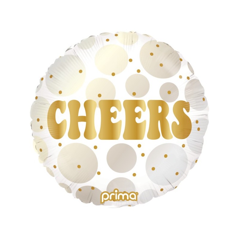 BALLON METALLIQUE ROND CHEERS BLANC ARGENT ET OR 46 CM  BALLON METALLIQUE ROND CHEERS BLANC ARGENT ET OR 46 CM