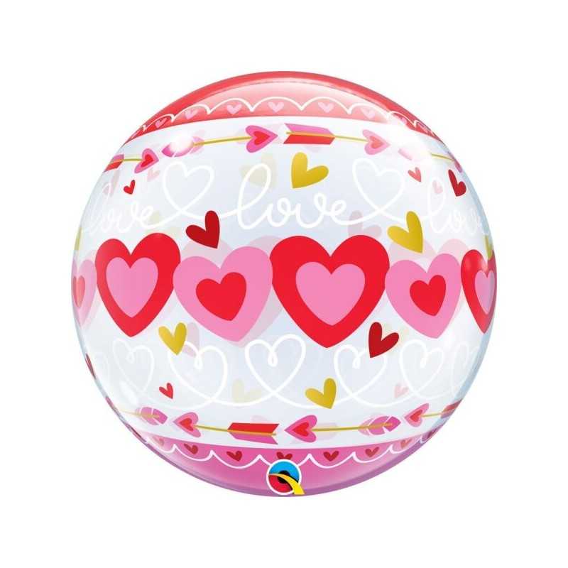 BALLON BUBBLE 56CM LOVE COEURS ROUGES