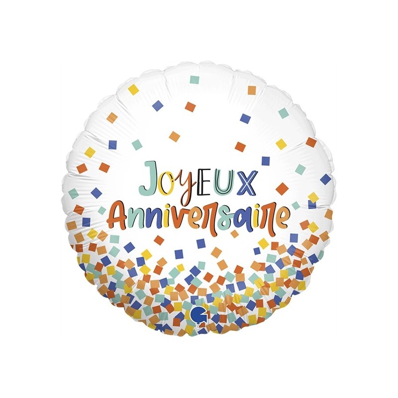 BALLON METALLIQUE ROND JOYEUX ANNIVERSAIRE MULTICOULEUR 46 CM  BALLON METALLIQUE ROND JOYEUX ANNIVERSAIRE MULTICOULEUR 46 CM