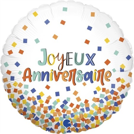 BALLON METALLIQUE ROND JOYEUX ANNIVERSAIRE MULTICOULEUR 46 CM 