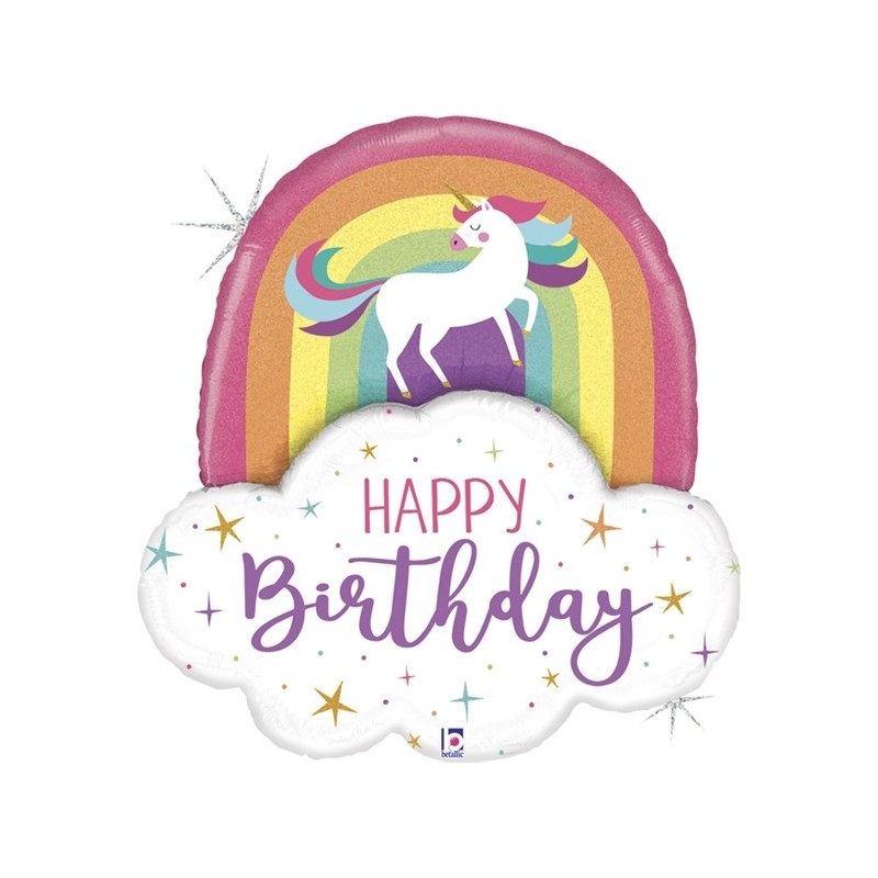 BALLON METALLIQUE ARC EN CIEL  LICORNE HAPPY BIRTHDAY  89 CM BALLON METALLIQUE ARC EN CIEL  LICORNE HAPPY BIRTHDAY  89 CM