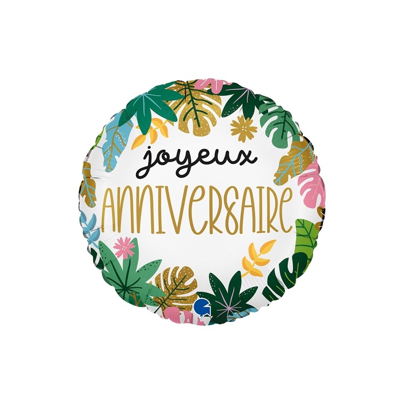 BALLON METALLIQUE ROND JOYEUX ANNIVERSAIRE JUNGLE 46 CM 