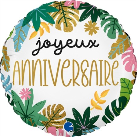 BALLON METALLIQUE ROND JOYEUX ANNIVERSAIRE JUNGLE 46 CM 