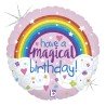 BALLON METALLIQUE ROND HAVE A MAGICAL BIRTHDAY ARC EN CIEL FOND ROSE 46 CM 