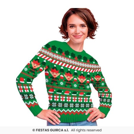 DEGUISEMENT PULL DE NOEL VERT LUTINS TAILLE S