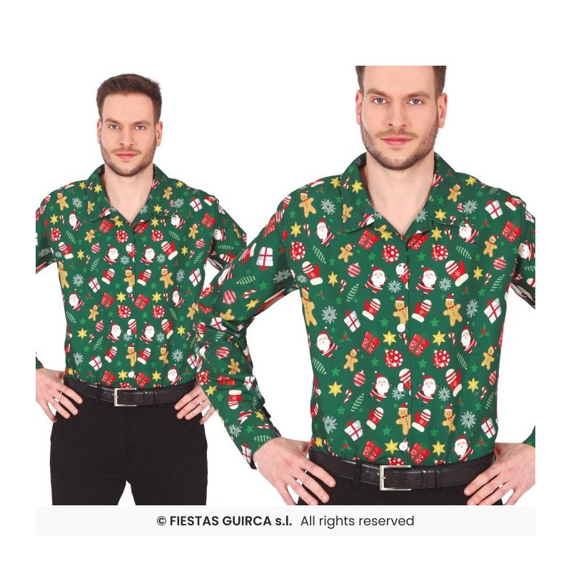 DEGUISEMENT CHEMISE DE NOEL VERTE PERE NOEL BOULE ET PAIN D'EPICE TAILLE L