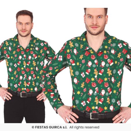 DEGUISEMENT CHEMISE DE NOEL VERTE PERE NOEL BOULE ET PAIN D'EPICE TAILLE L