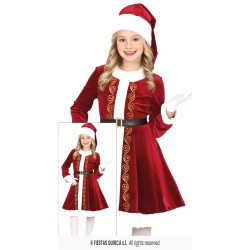 DEGUISEMENT FILLE MERE NOEL ROBE ROUGE DECORATION OR TAILLE 7-9 ANS
