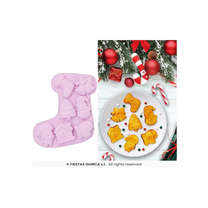 MOULE EN SILICONNE POUR 7 BISCUITS DE NOEL 26 CM CHAUSSETTE DE NOEL