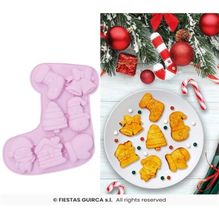 MOULE EN SILICONNE POUR 7 BISCUITS DE NOEL 26 CM CHAUSSETTE DE NOEL