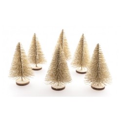 SACHET 6 MINI SAPINS DE TABLE PAILLETTES CHAMPAGNE 4 CM X 7 CM