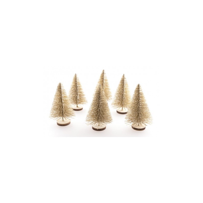 SACHET 6 MINI SAPINS DE TABLE PAILLETTES CHAMPAGNE 4 CM X 7 CM