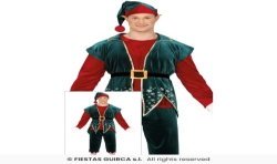DEGUISEMENT LUTIN DE NOEL VERT FLOCONS OR ET ROUGE TAILLE L