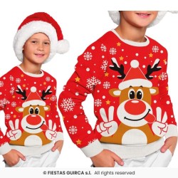 DEGUISEMENT PULL DE NOEL ROUGE RENNE RUDOLF TAILLE 5-6 ANS