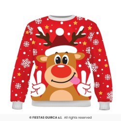 DEGUISEMENT PULL DE NOEL ROUGE RENNE RUDOLF TAILLE 5-6 ANS