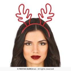 SERRE-TETE OU DIADEME NOEL ROUGE AVEC STRASS CORNES DE RENNE