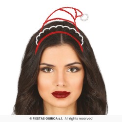 SERRE-TETE OU DIADEME NOEL ROUGE ET ARGENT AVEC STRASS BONNET DE NOEL