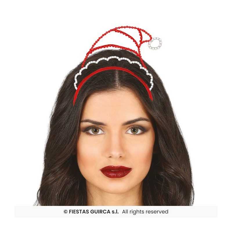 SERRE-TETE OU DIADEME NOEL ROUGE ET ARGENT AVEC STRASS BONNET DE NOEL