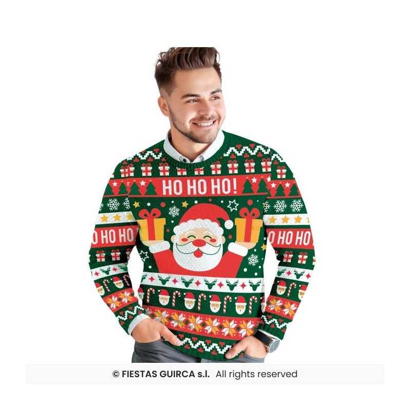 DEGUISEMENT PULL DE NOEL VERT PERE NOEL HO HO HO TAILLE M HOMME