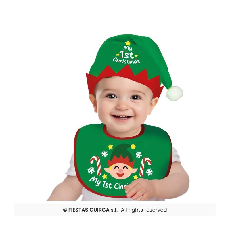 DEGUISEMENT BEBE BAVOIR + CHAPEAU OU BONNET LUTIN MY FIRST CHRISTMAS