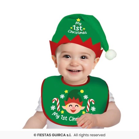 DEGUISEMENT BEBE BAVOIR + CHAPEAU OU BONNET LUTIN MY FIRST CHRISTMAS