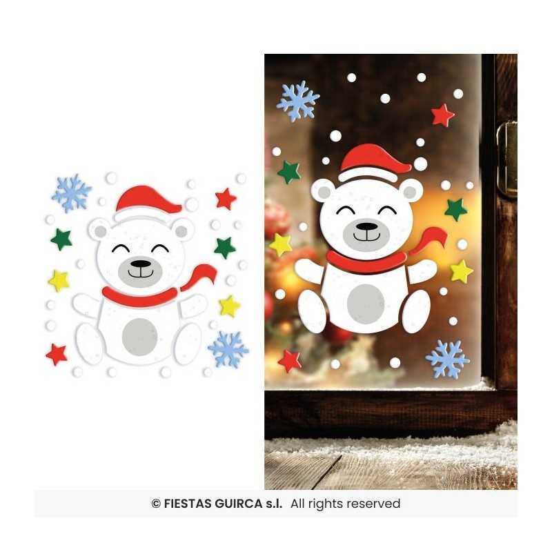 DECORATION DE FENETRE EN GEL NOEL THEME OURS POLAIRE 20 X 25CM